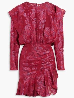 IRO Murai Metallic Fil coupé silk-blend Georgette Dress Fuchsia FR 34 MSRP $770